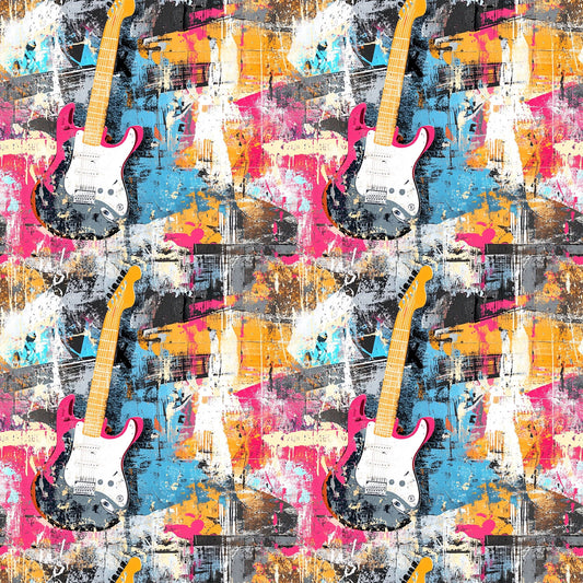 Grunge Rock Guitar Pattern 2 Quilting Cotton Fabric