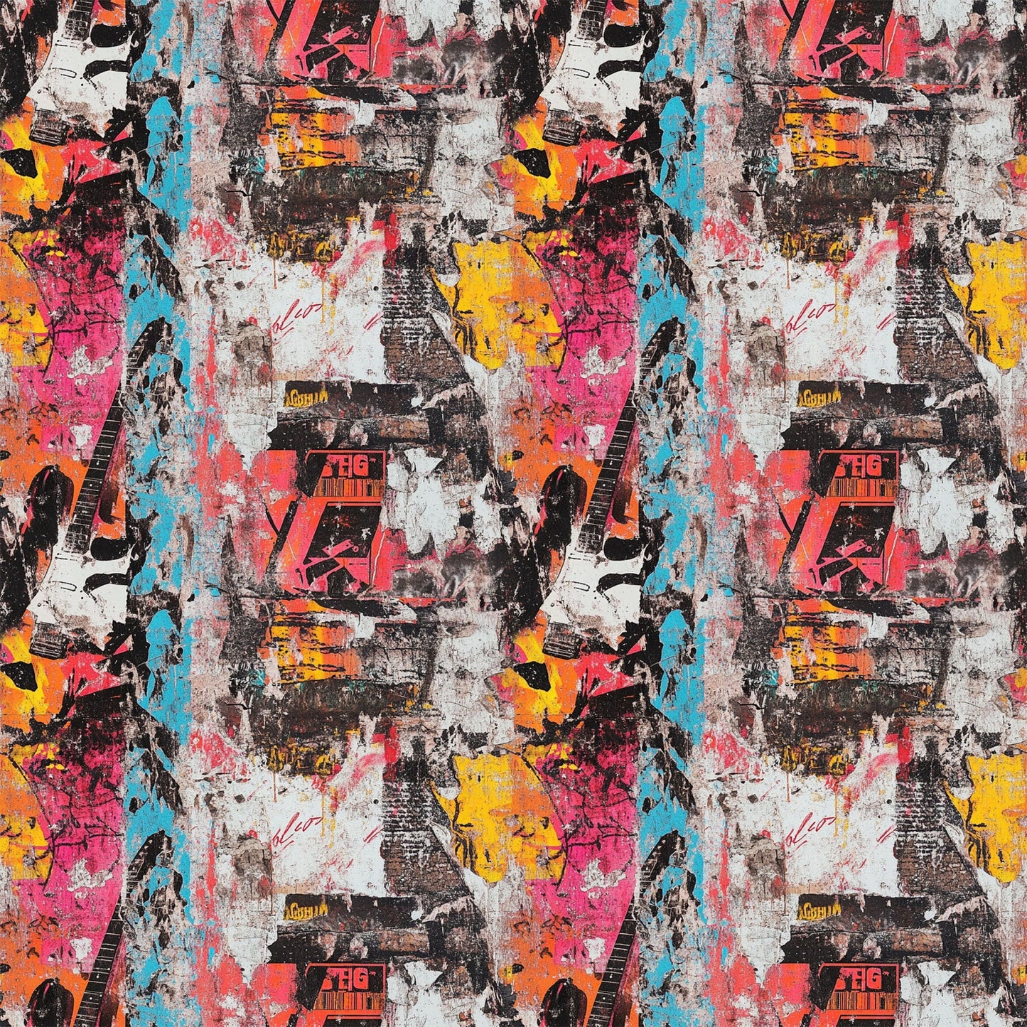 Grunge Rock Guitar Pattern 3 Quilting Cotton Fabric