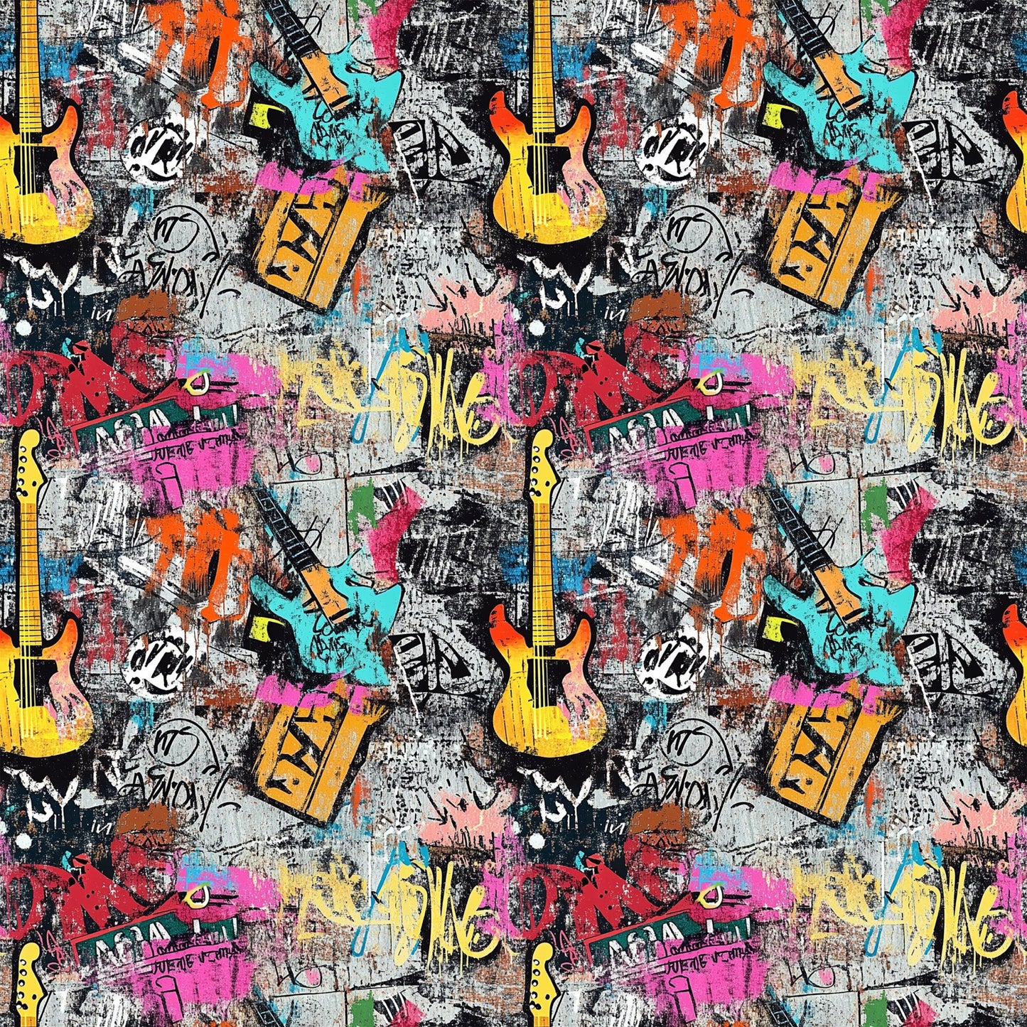 Grunge Rock Guitar Pattern 4 Quilting Cotton Fabric