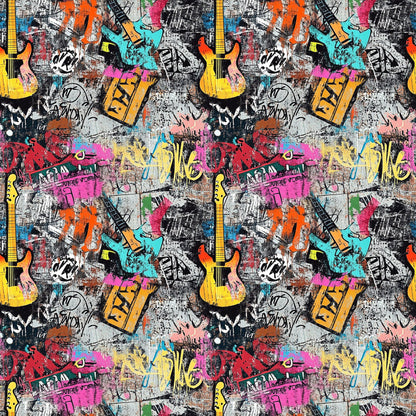Grunge Rock Guitar Pattern 4 Quilting Cotton Fabric