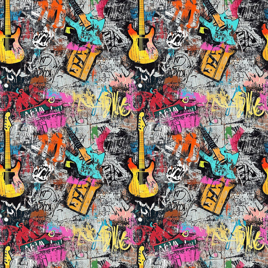 Grunge Rock Guitar Pattern 4 Quilting Cotton Fabric