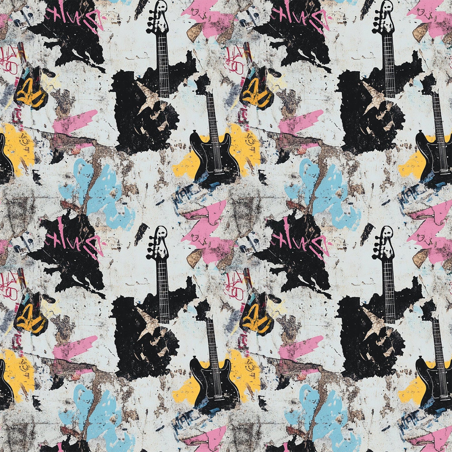 Grunge Rock Guitar Pattern 5 Quilting Cotton Fabric