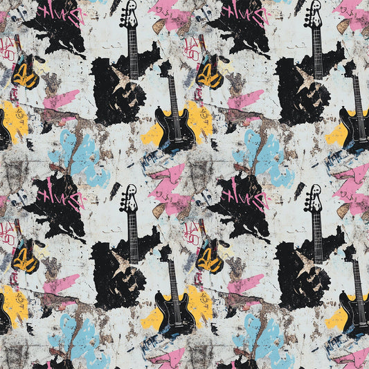Grunge Rock Guitar Pattern 5 Quilting Cotton Fabric