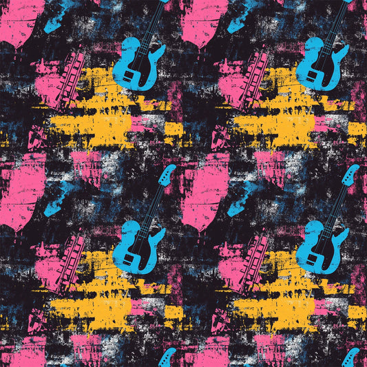 Grunge Rock Guitar Pattern 8 Quilting Cotton Fabric