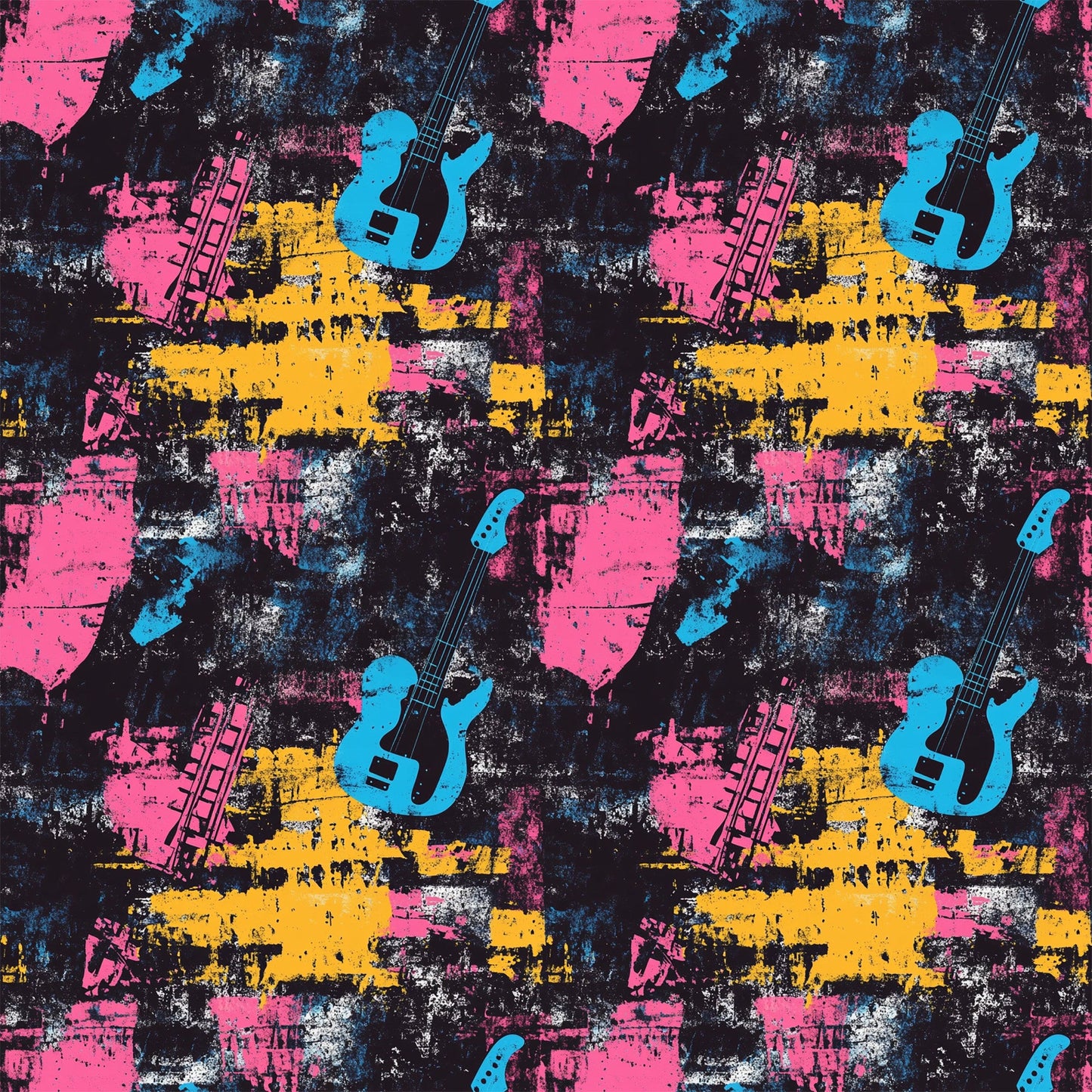 Grunge Rock Guitar Pattern 8 Quilting Cotton Fabric