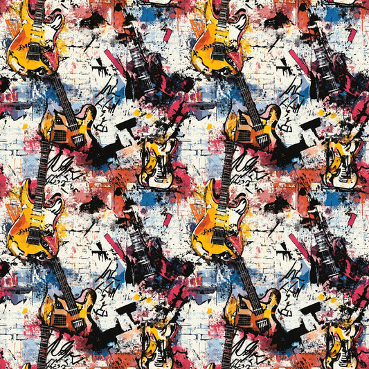 Grunge Rock Guitar Pattern 9 Quilting Cotton Fabric