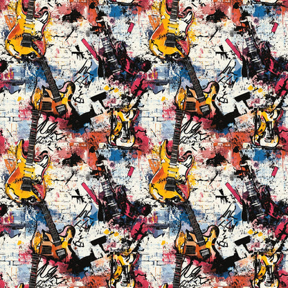 Grunge Rock Guitar Pattern 9 Quilting Cotton Fabric