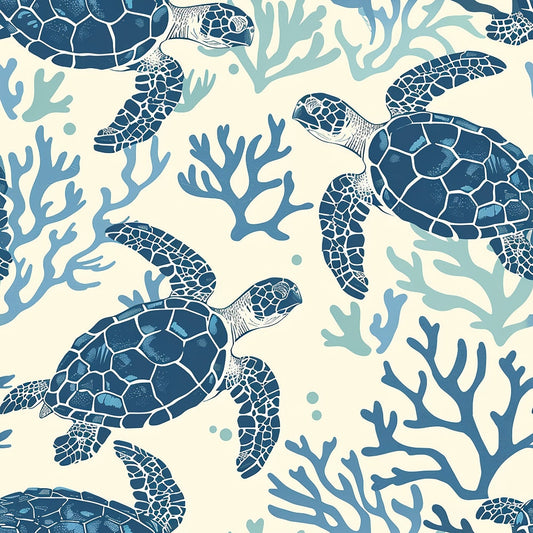 Handdrawn Sea Turtles Pattern 2 Quilting Cotton Fabric