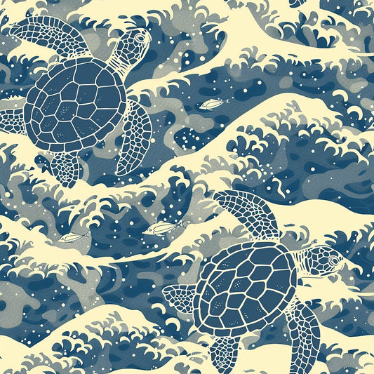Handdrawn Sea Turtles Pattern 5 Quilting Cotton Fabric
