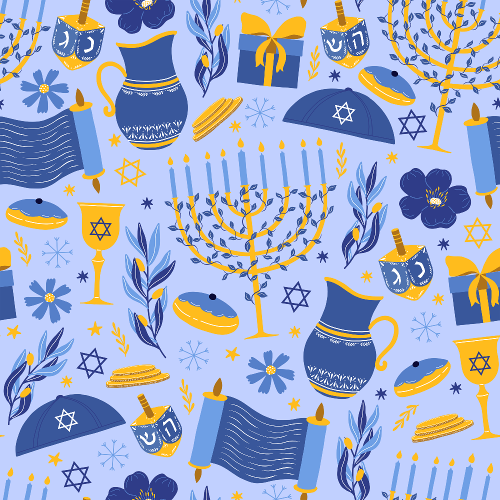 Hanukkah Gifts Pattern 11 Blue Minky Fabric