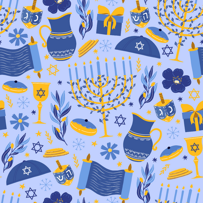 Hanukkah Gifts Pattern 11 Blue Minky Fabric