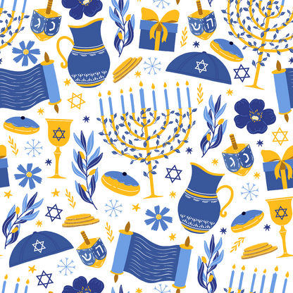 Hanukkah Gifts Pattern 11 White Minky Fabric