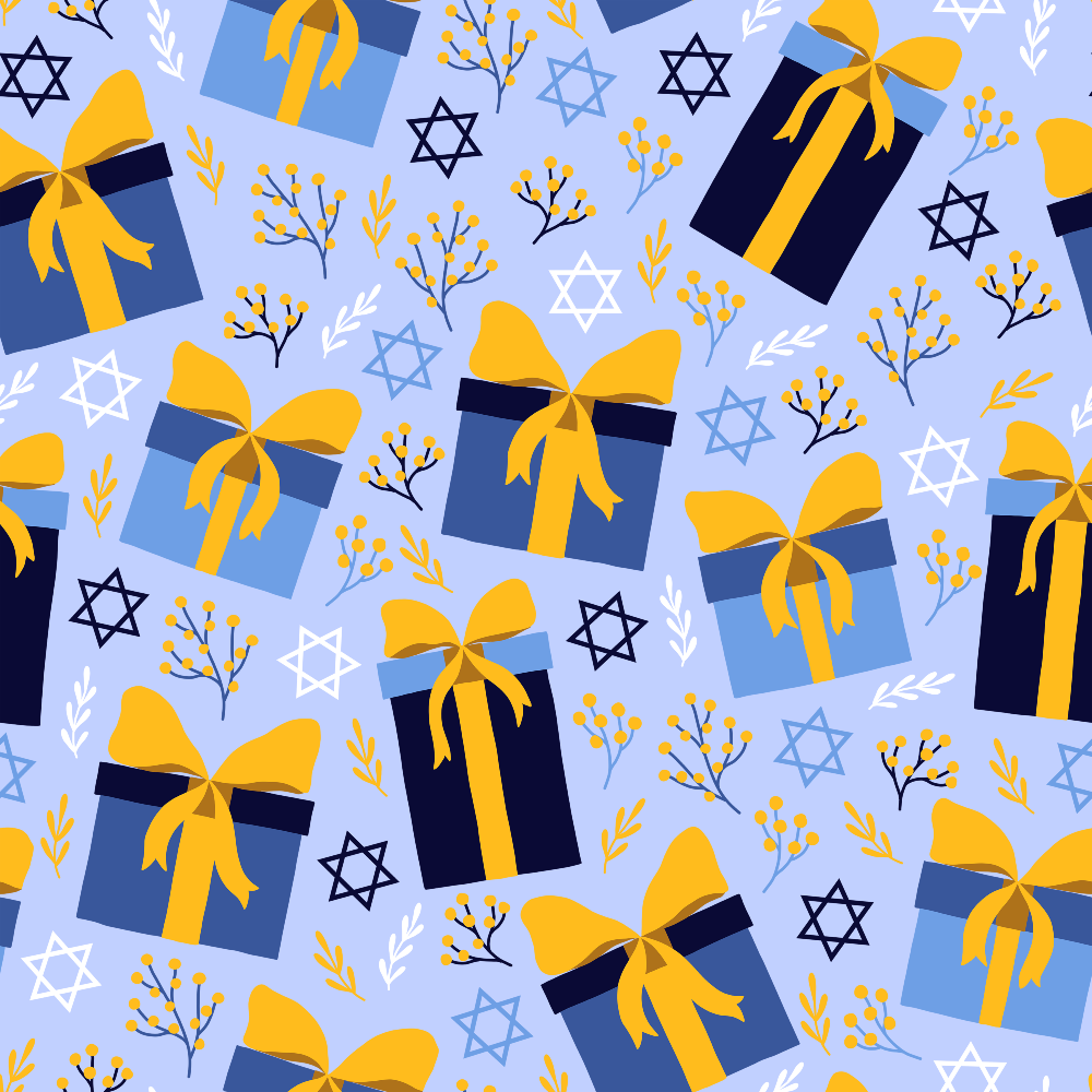 Hanukkah Gifts Pattern 16 Blue Minky Fabric