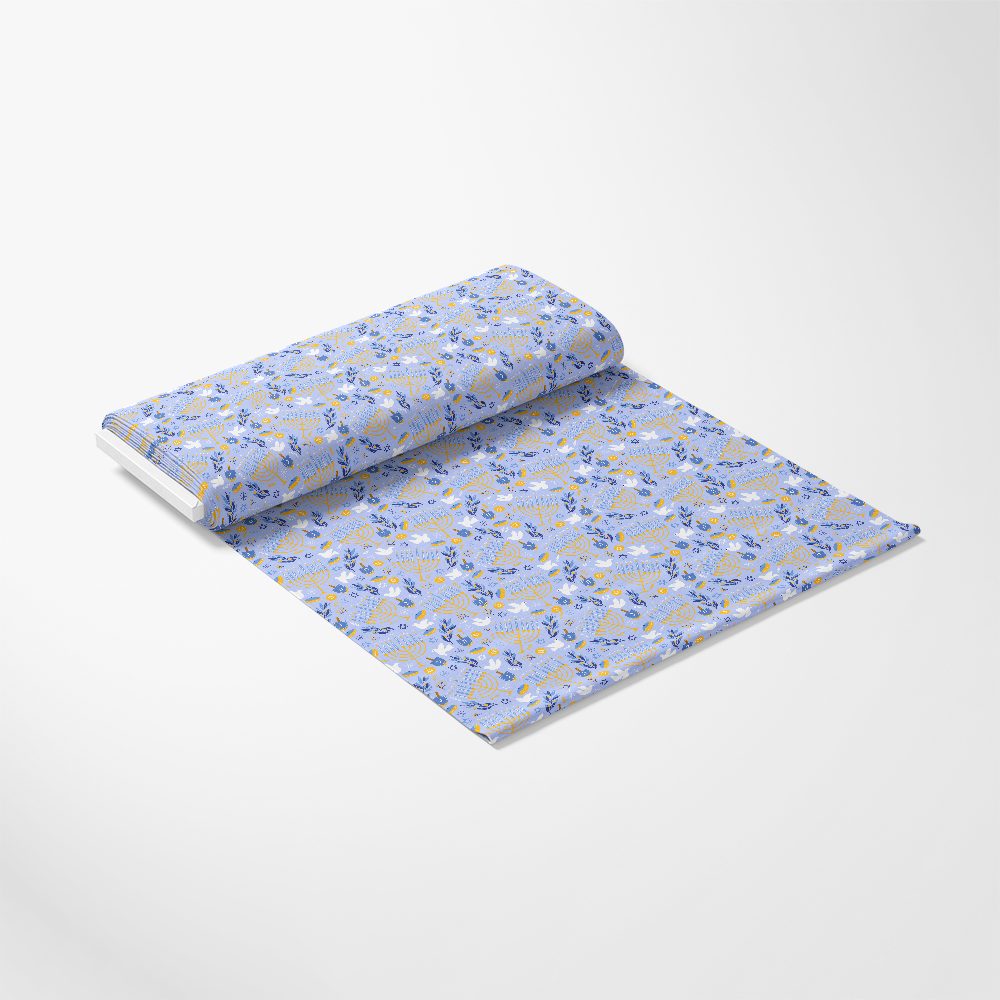 Happy Festival of Lights Pattern 2 Blue Quilting Cotton Fabric