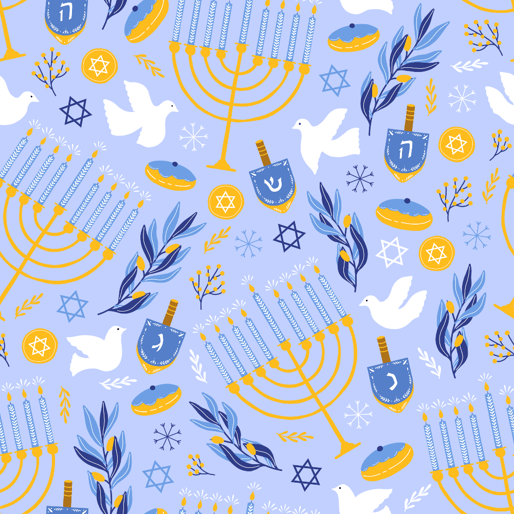 Hanukkah Gifts Pattern 2 Blue Minky Fabric