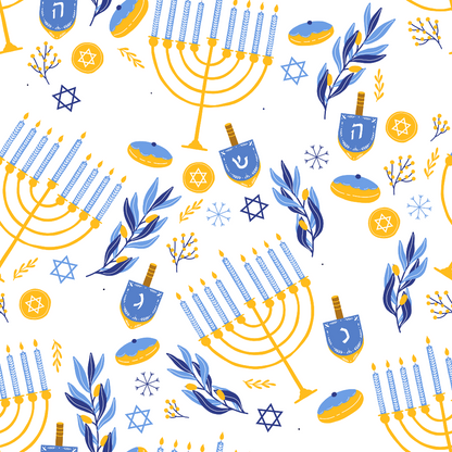 Hanukkah Gifts Pattern 2 White Minky Fabric