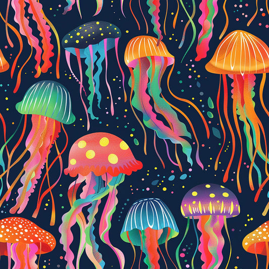 Happy Jellyfish Pattern 4 Quilting Cotton Fabric
