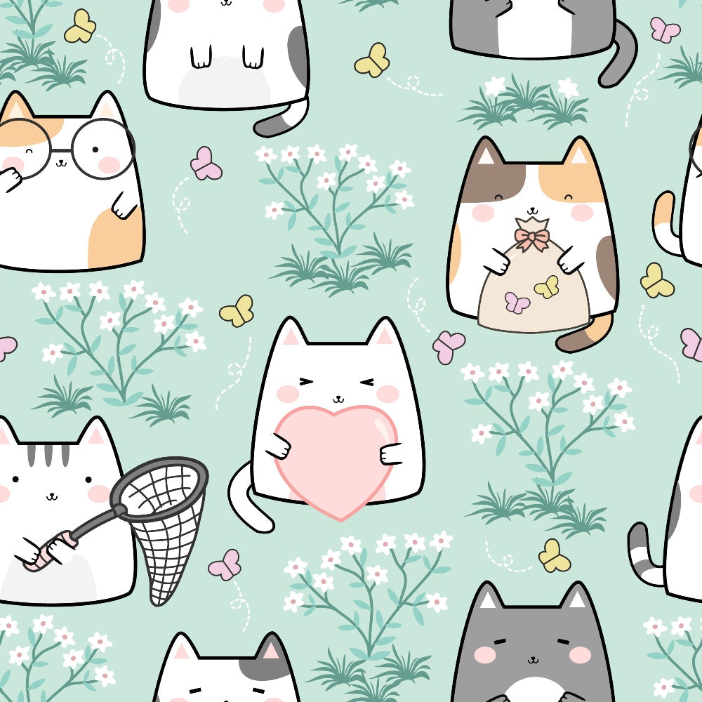 Kawaii Kitty Garden Pattern 8 Minky Fabric
