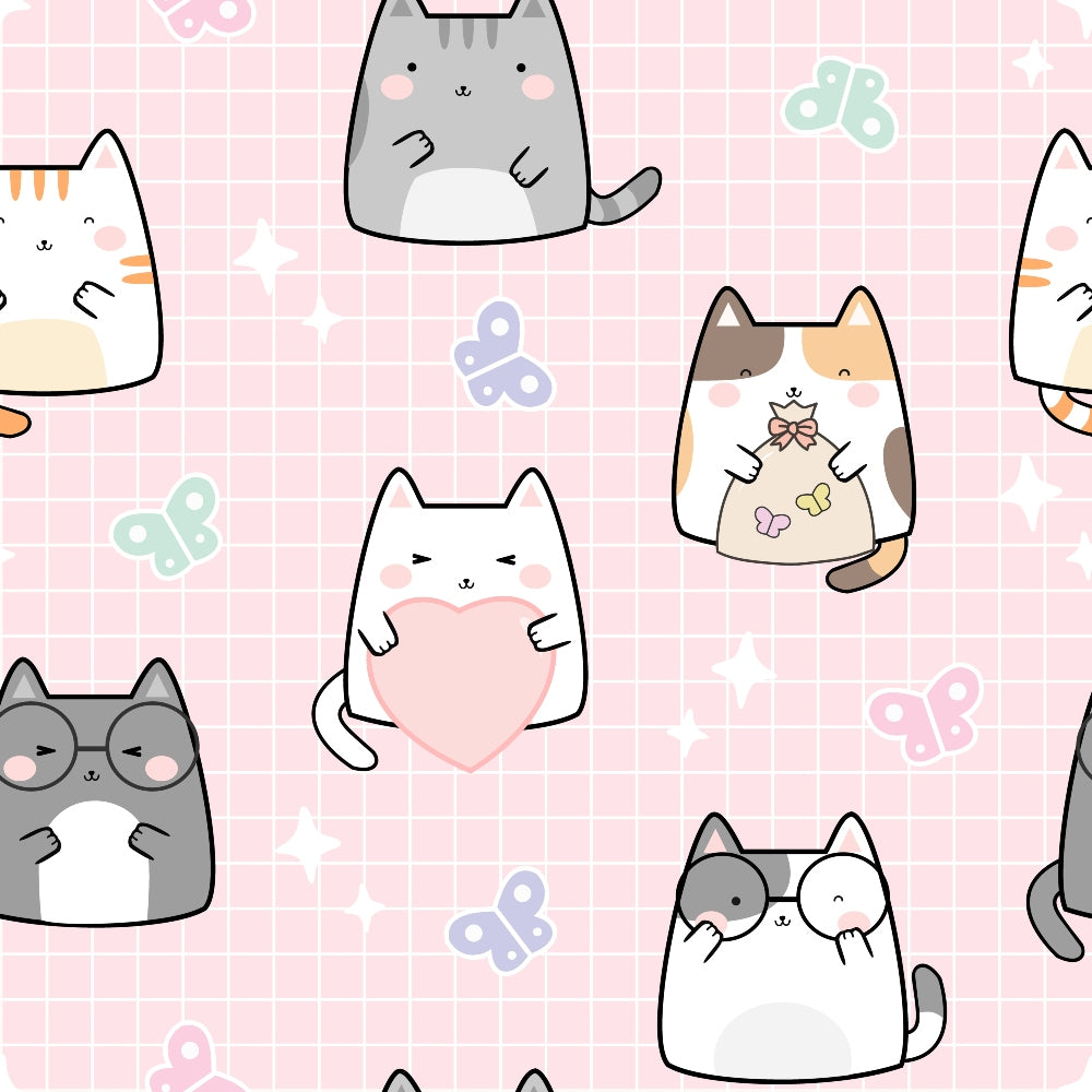 Kawaii Kitty Garden Pattern 1 Minky Fabric