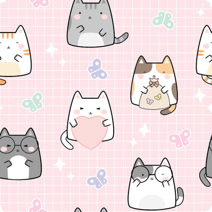 Kawaii Kitty Garden Pattern 1 Minky Fabric