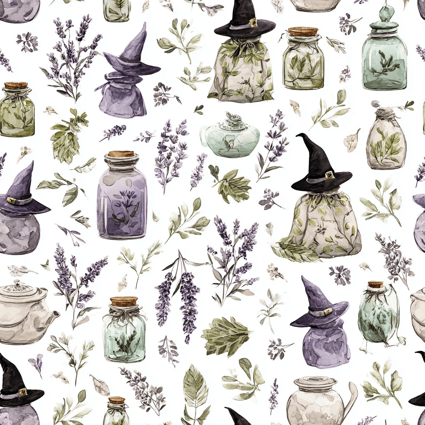 Herbal Witch Pattern 1 Quilting Cotton Fabric