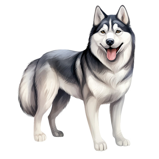 Husky Fabric Panel featuring a detailed, smiling Siberian husky dog illustration perfect for quilting cotton projects.