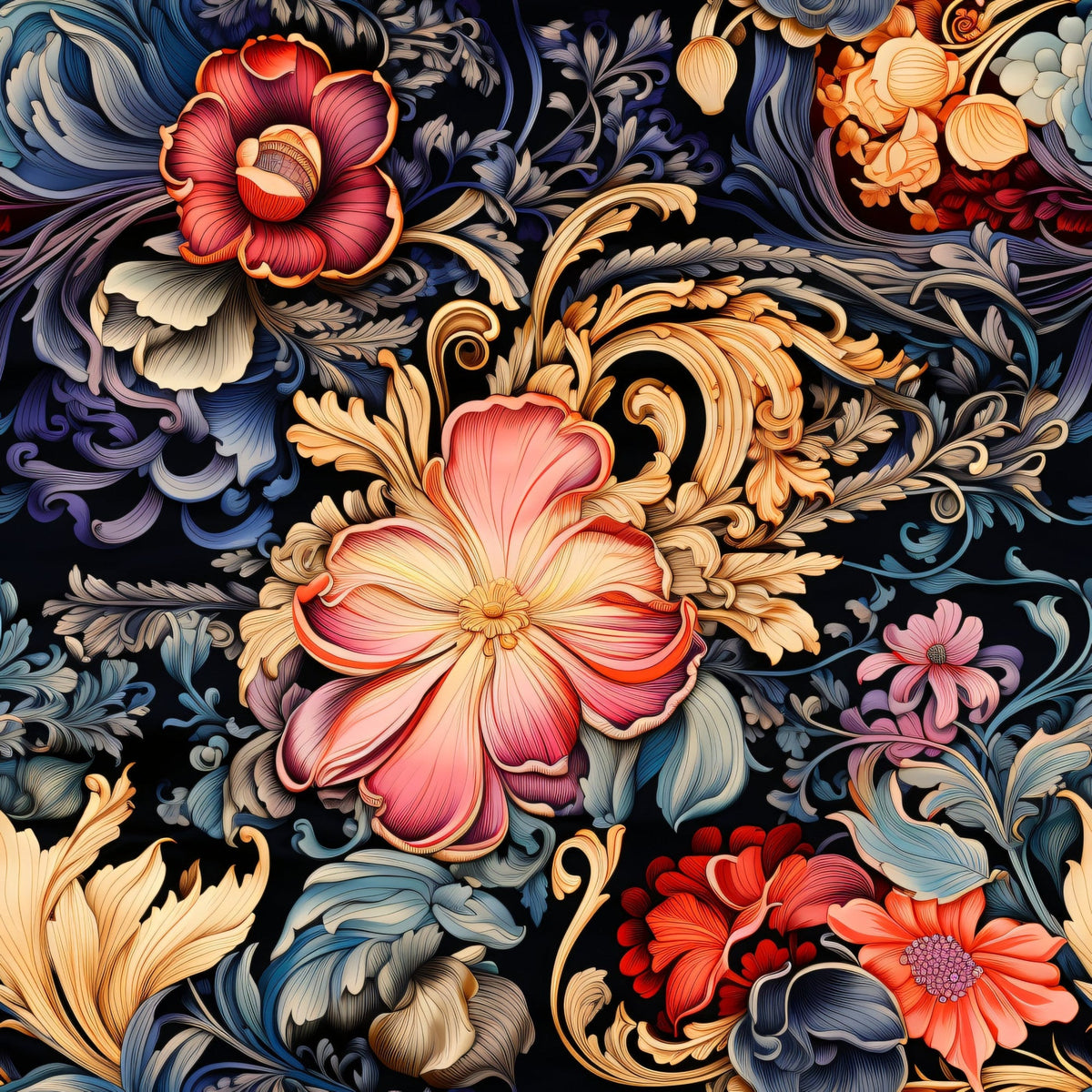 Midnight Rococo Pattern 1 Minky Fabric