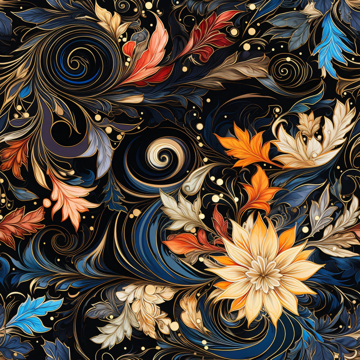 Midnight Rococo Pattern 2 Minky Fabric