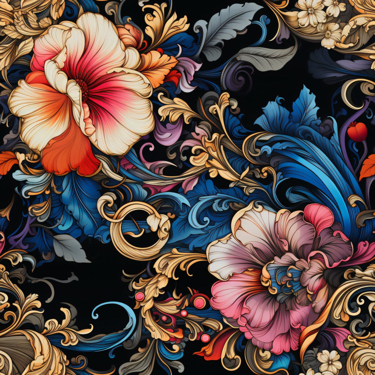Midnight Rococo Pattern 5 Minky Fabric