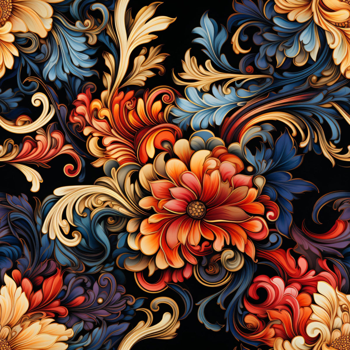 Midnight Rococo Pattern 7 Minky Fabric