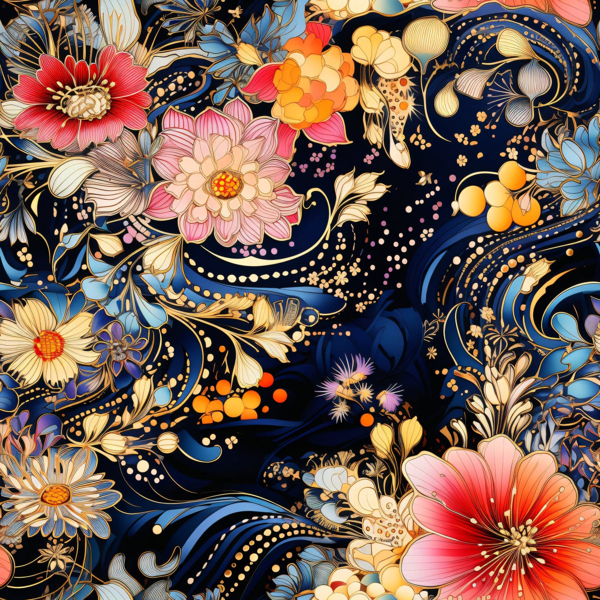 Midnight Rococo Pattern 8 Minky Fabric