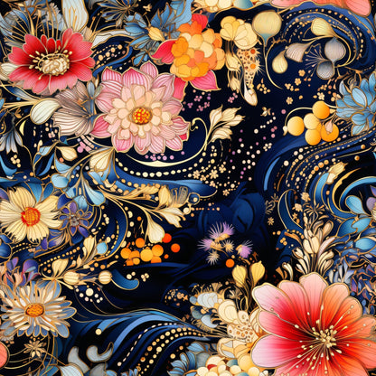 Midnight Rococo Pattern 8 Minky Fabric