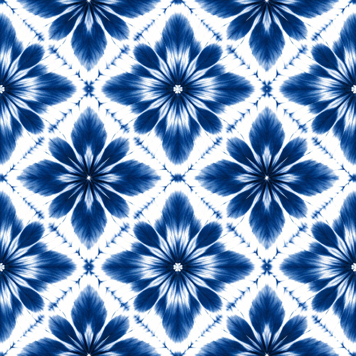 Cobalt Batik Blooms Pattern 9 Minky Fabric