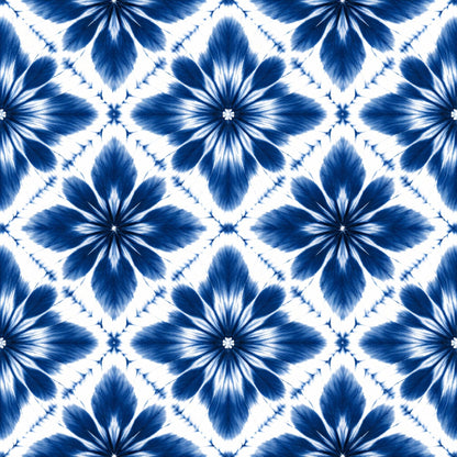 Cobalt Batik Blooms Pattern 9 Minky Fabric