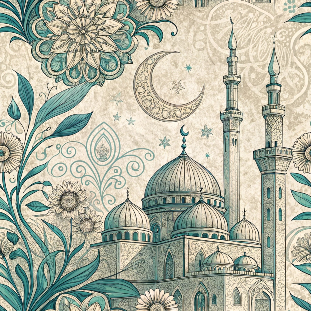 Islamic Blue Pattern 1 Minky Fabric