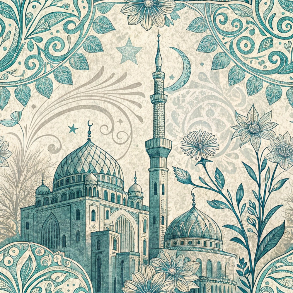 Islamic Blue Pattern 2 Minky Fabric
