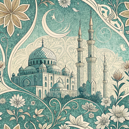 Islamic Blue Pattern 4 Minky Fabric