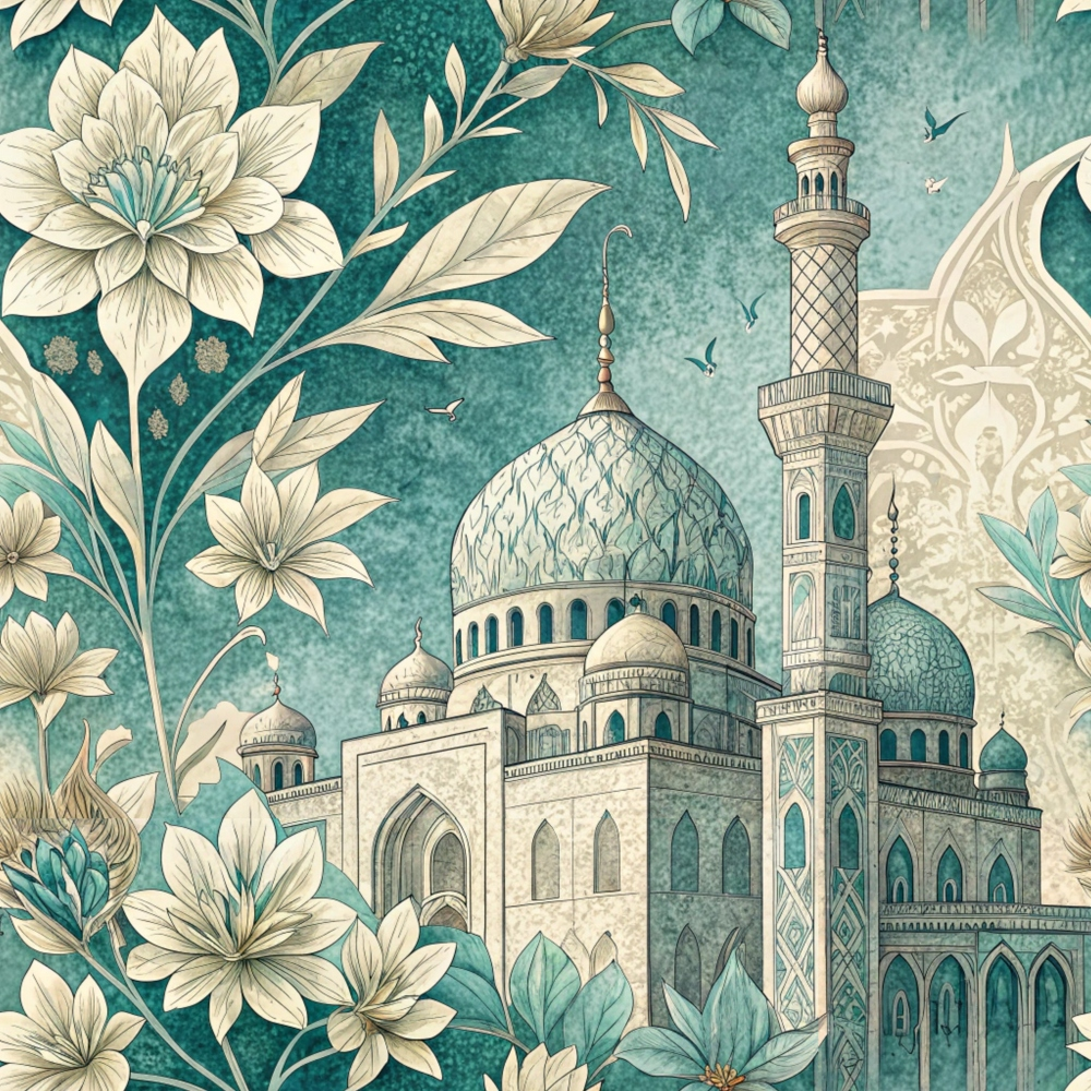 Islamic Blue Pattern 5 Minky Fabric