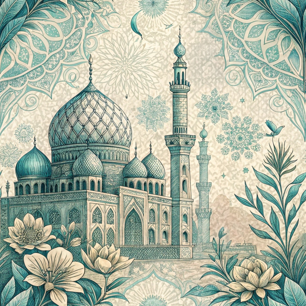 Islamic Blue Pattern 6 Minky Fabric