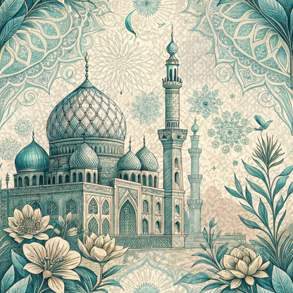 Islamic Blue Pattern 6 Minky Fabric