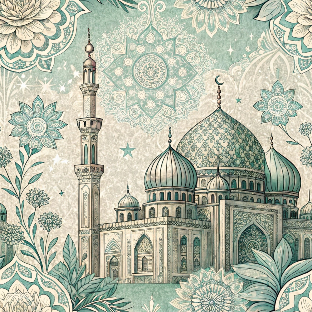 Islamic Blue Pattern 7 Minky Fabric