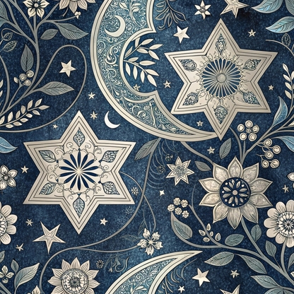 Islamic Dark Blue Pattern 10 Minky Fabric
