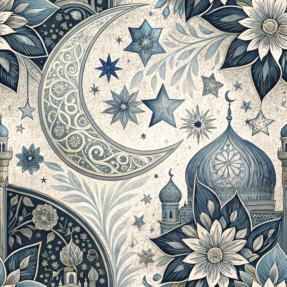 Islamic Dark Blue Pattern 12 Minky Fabric