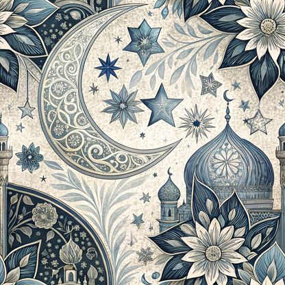 Islamic Dark Blue Pattern 12 Minky Fabric