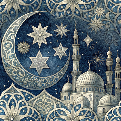 Islamic Dark Blue Pattern 1 Minky Fabric
