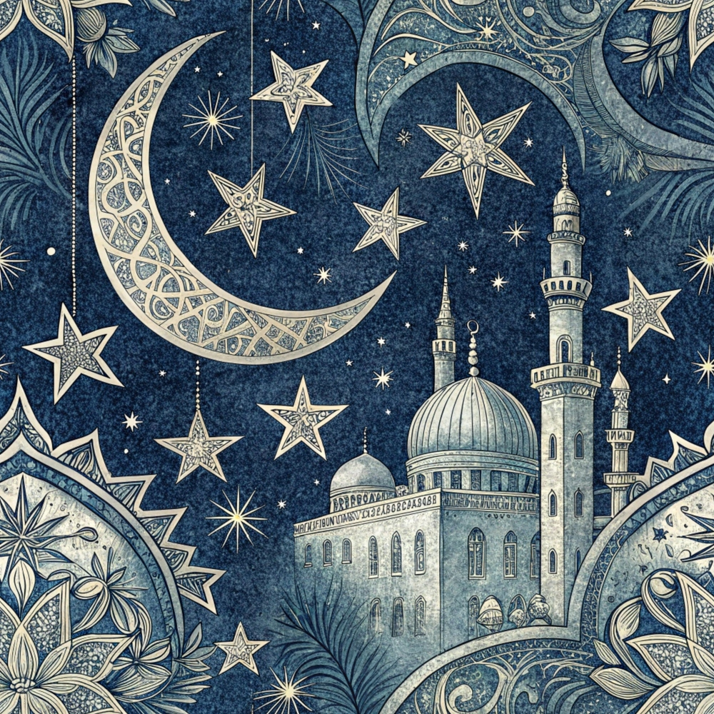 Islamic Dark Blue Pattern 2 Minky Fabric