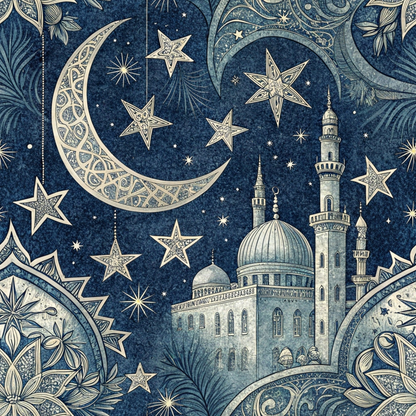 Islamic Dark Blue Pattern 2 Minky Fabric