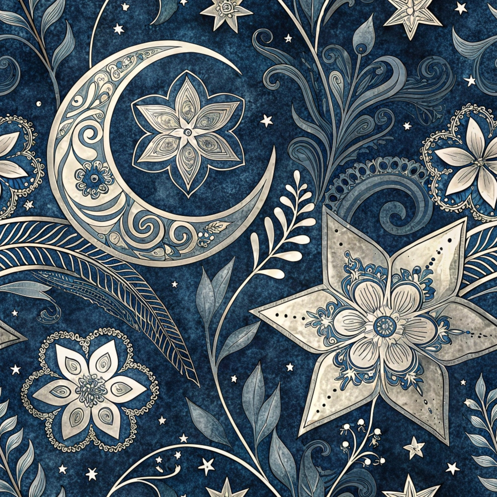 Islamic Dark Blue Pattern 3 Minky Fabric