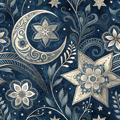 Islamic Dark Blue Pattern 3 Minky Fabric