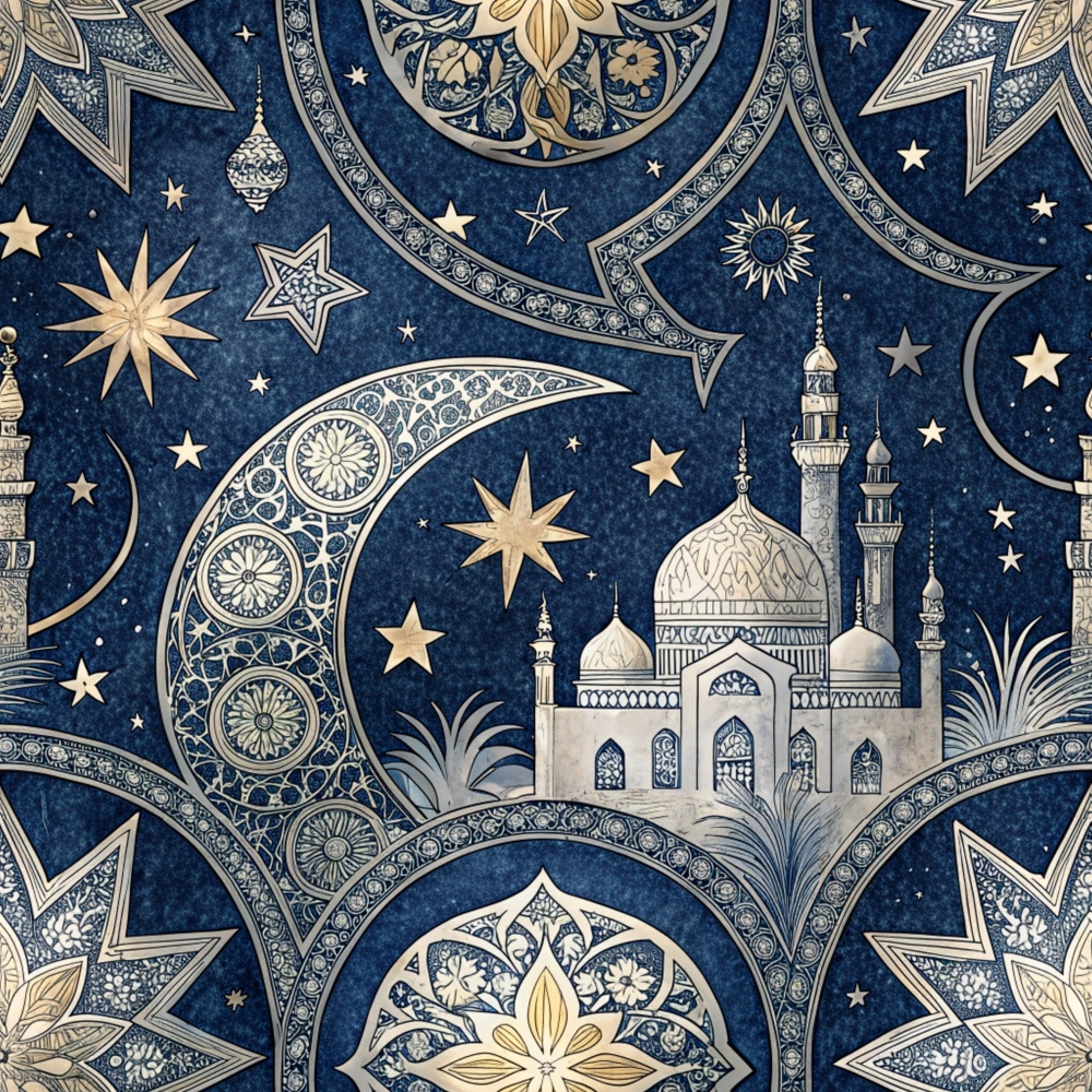 Islamic Dark Blue Pattern 4 Minky Fabric